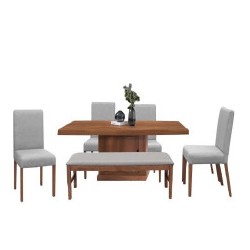 ANTECOMEDOR D´KARLA ESTAMBUL, MESA + BANCA +4 SILLAS TAPIZ GRIS