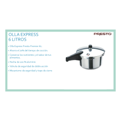 OLLA DE PRESION PRESTO 6 LITROS